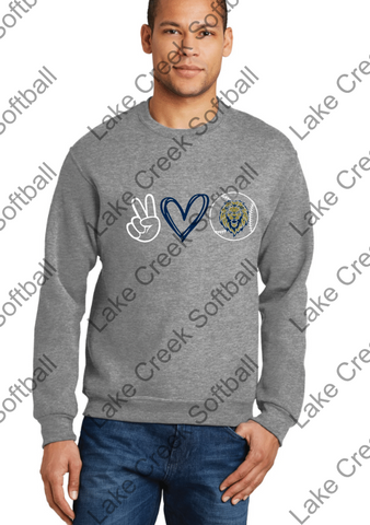 LAKE CREEK -  PEACE LOVE LIONS - Jerzees - NuBlend Crewneck Sweatshirt - 562MR