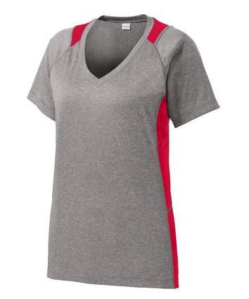 Sport-Tek® Ladies Heather Colorblock Contender™ V-Neck Tee. LST361