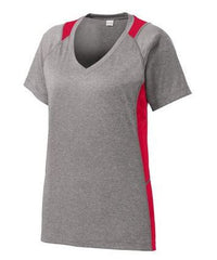 Sport-Tek® Ladies Heather Colorblock Contender™ V-Neck Tee. LST361