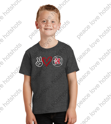 HOTSHOTS-  YOUTH -PEACE LOVE HOTSHOTS TEE- PC54Y