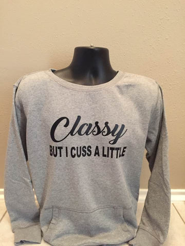 CLASSY BUT I CUSS - J. America - Women's Glitter French Terry Crewneck Sweatshirt - 8867