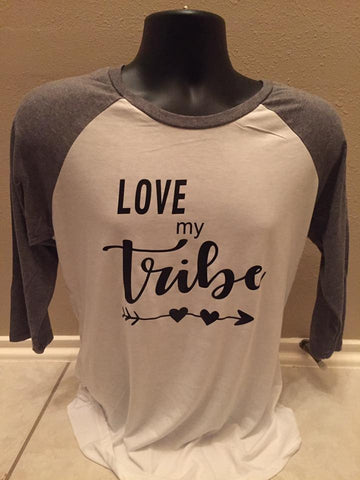 LOVE MY TRIBE - District Made® Ladies Perfect Tri® 3/4-Sleeve Raglan. DM136L