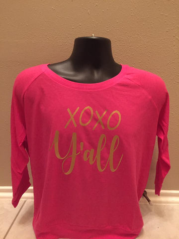 XOXO YA'LL - District Made® - Ladies Modal Blend 3/4-Sleeve Raglan DM482